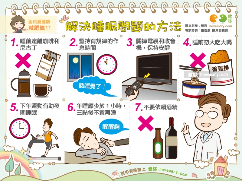 失眠,睡眠問題,睡不著,減重,健康圖文,健康漫畫,漫漫健康,Insomnia, sleep problems, sleep, weight loss,健談,健談網,havemary