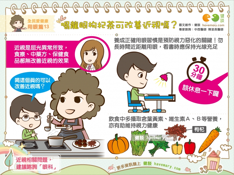 近視,中藥茶飲,龍眼枸杞茶,健康圖文,健康漫畫,漫漫健康,Myopia, Chinese herbal tea,健談,健談網,havemary