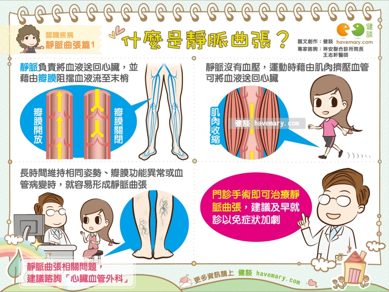 靜脈曲張,什麼是靜脈曲張,腿部爆青筋,健康圖文,健康漫畫,漫漫健康,圖解健康,Varicose veins,健談,健談網,havemary