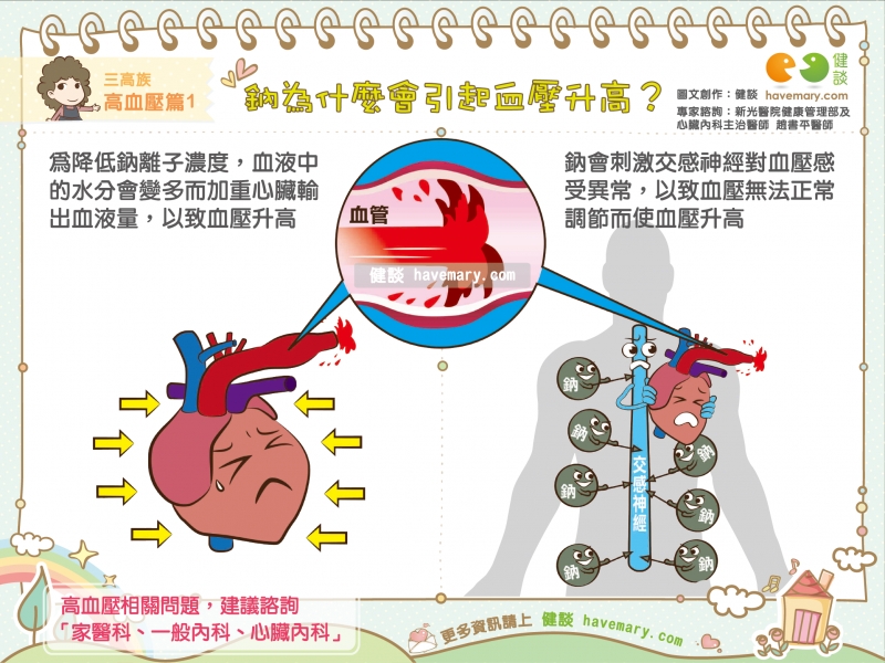 鈉,高血壓,血壓升高,健康圖文,健康漫畫,漫漫健康,圖解健康,趙書平,趙書平醫師,Sodium, hypertension, elevated blood pressure,健談,健談網,havemary